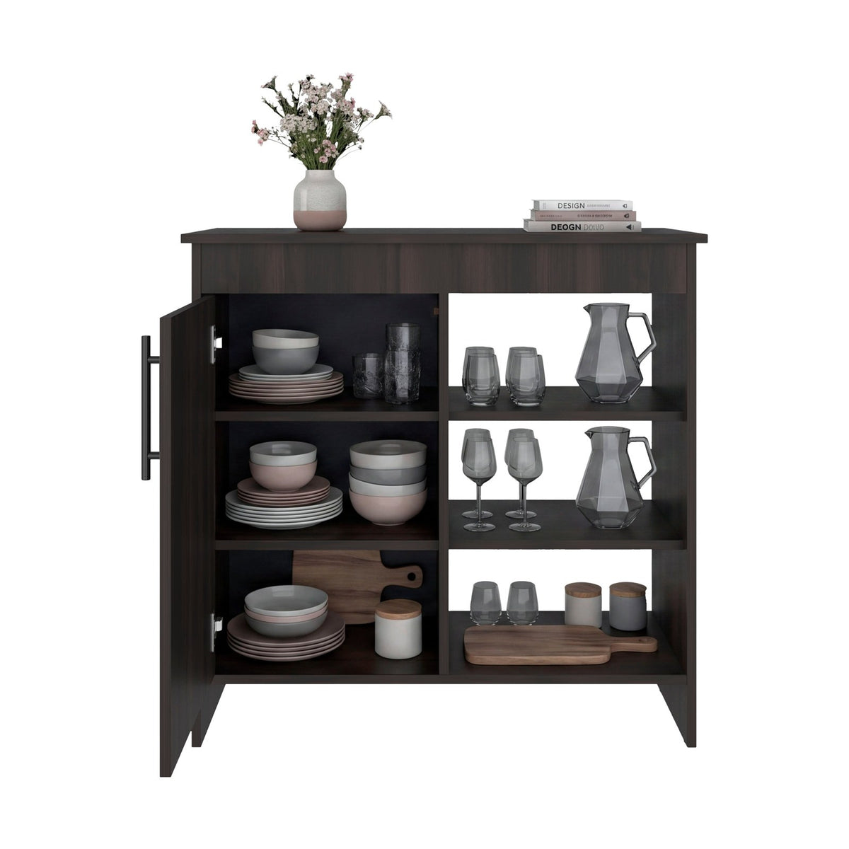 TUHOME CONCEPT Aparador Dago de 83 cm con puerta y estantes abiertos, nogal