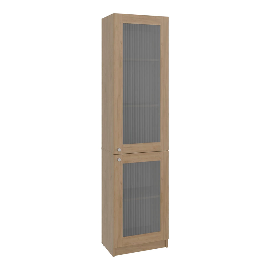 Estantería alta Copenhague de 181 cm con 2 puertas de vidrio acanalado, fresno y blanco