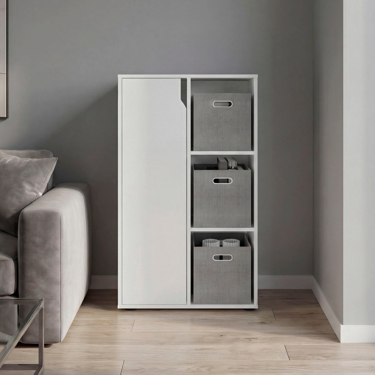 Mueble auxiliar Vicco de 102 cm con puerta y huecos abiertos, blanco
