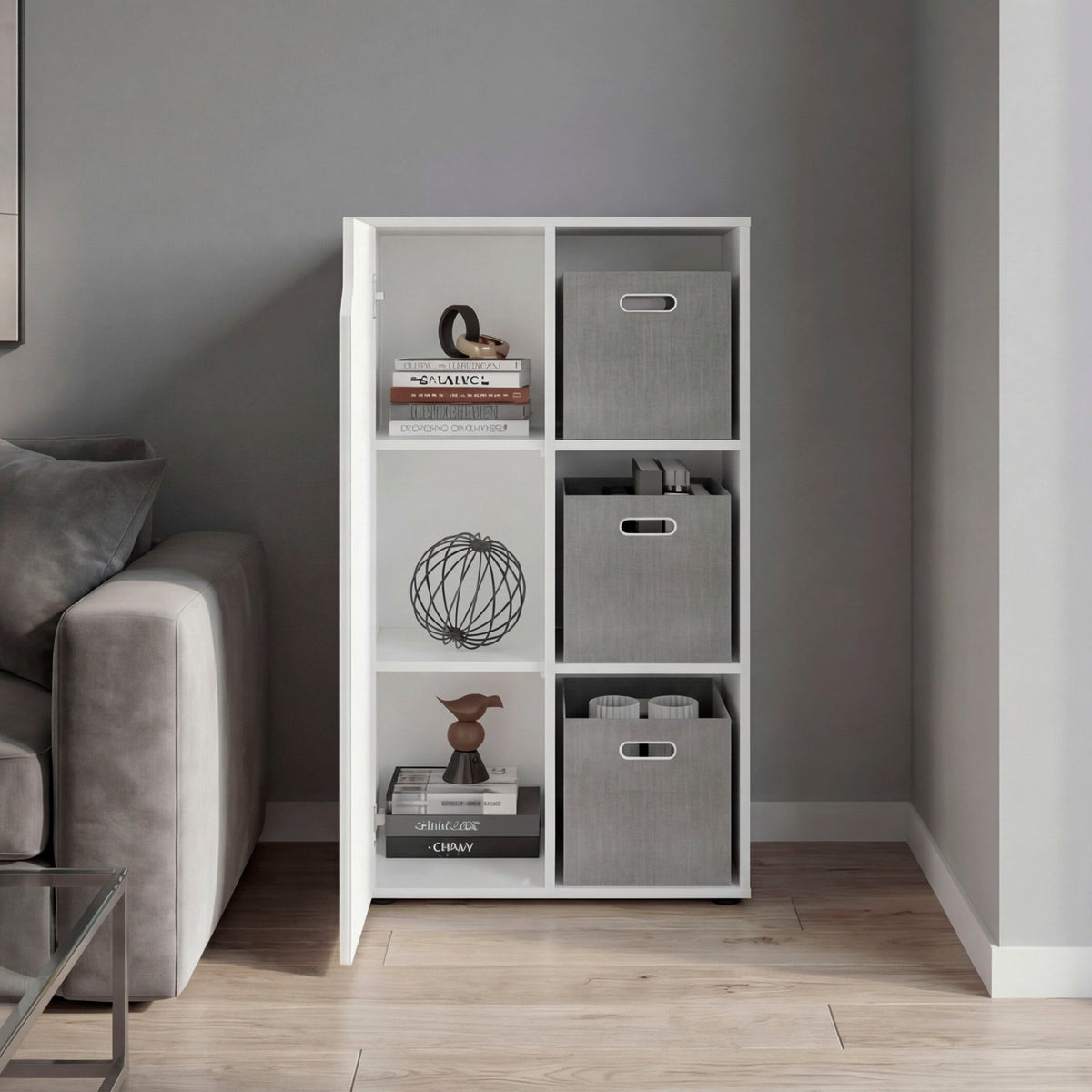 Mueble auxiliar Vicco de 102 cm con puerta y huecos abiertos, blanco
