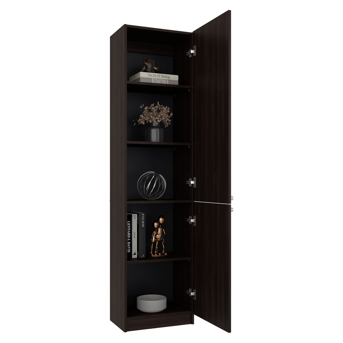 TUHOME CONCEPT Estantería alta Home M5 de 181 cm con 2 puertas, nogal y negro