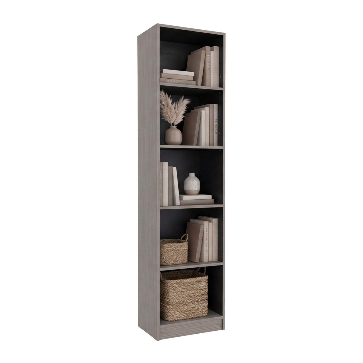 TUHOME CONCEPT Estantería alta abierta Home M2 de 181 cm con 5 huecos, gris y wengué