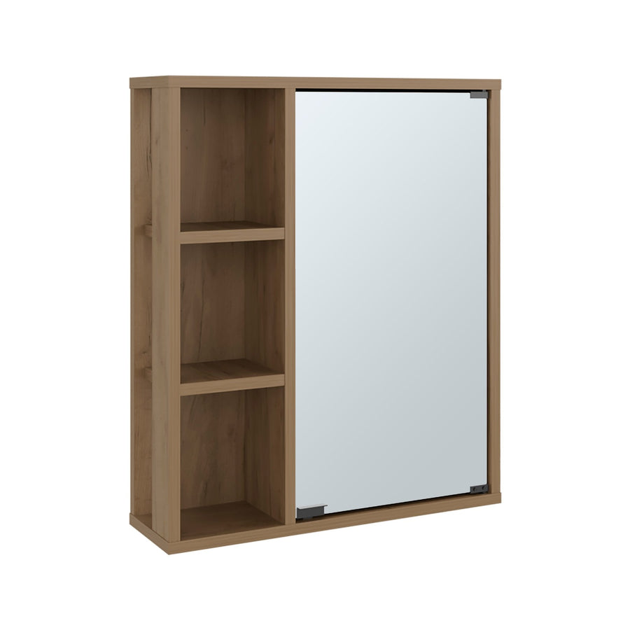 TUHOME CONCEPT Armario de baño de pared Berkel de 50 cm con espejo y estantes abiertos, fresno