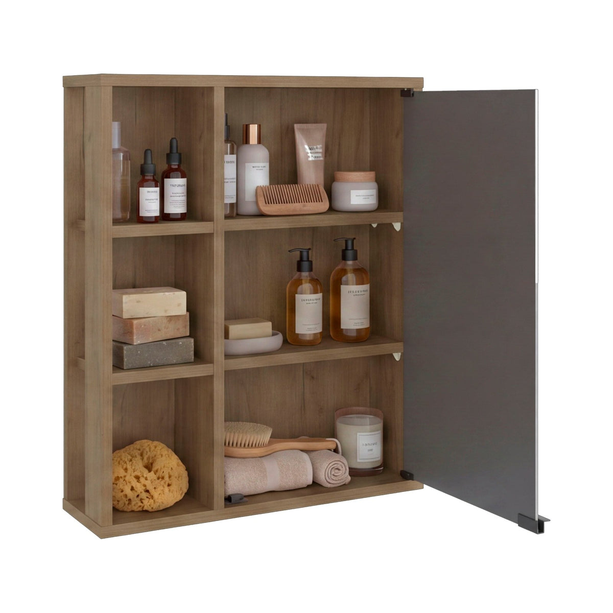 TUHOME CONCEPT Armario de baño de pared Berkel de 50 cm con espejo y estantes abiertos, fresno