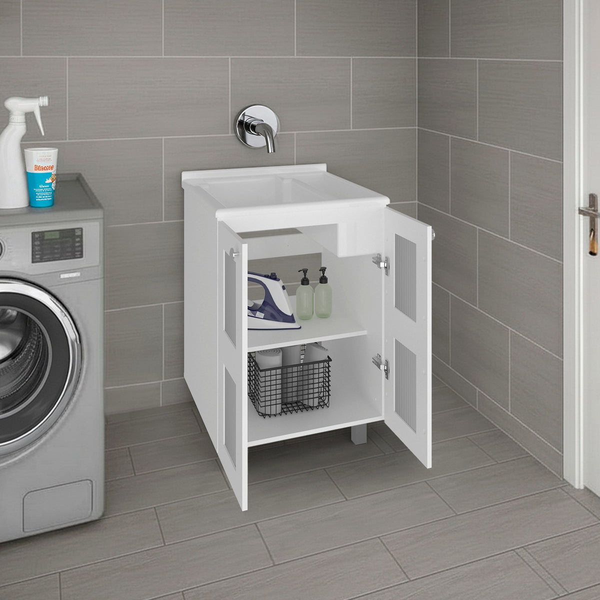 TUHOME CONCEPT Mueble lavadero Haysi de 60 cm con pila y 2 puertas, blanco