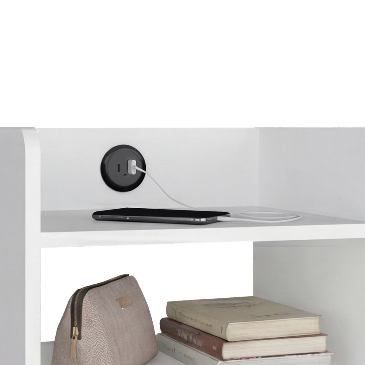 TUHOME CONCEPT Mesita de noche Didi de 40 cm con conector USB y 2 huecos, blanco