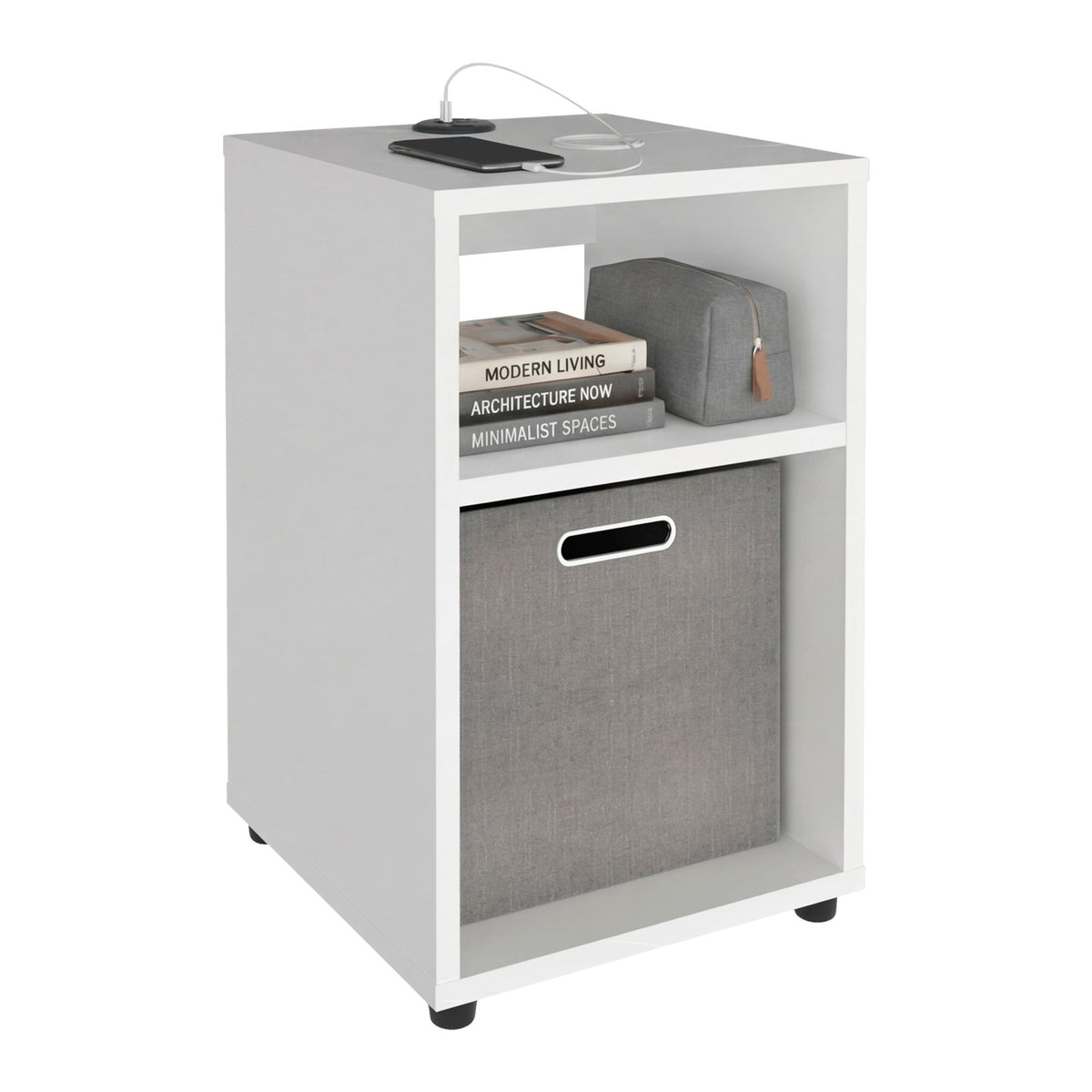 TUHOME CONCEPT Mesa auxiliar Mercer Lite de 30 cm con 2 huecos, blanco