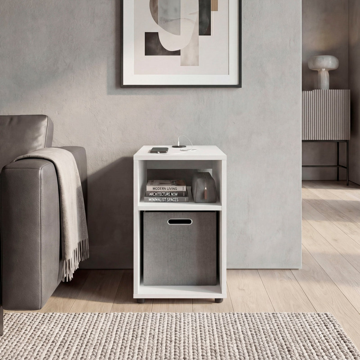 TUHOME CONCEPT Mesa auxiliar Mercer Lite de 30 cm con 2 huecos, blanco