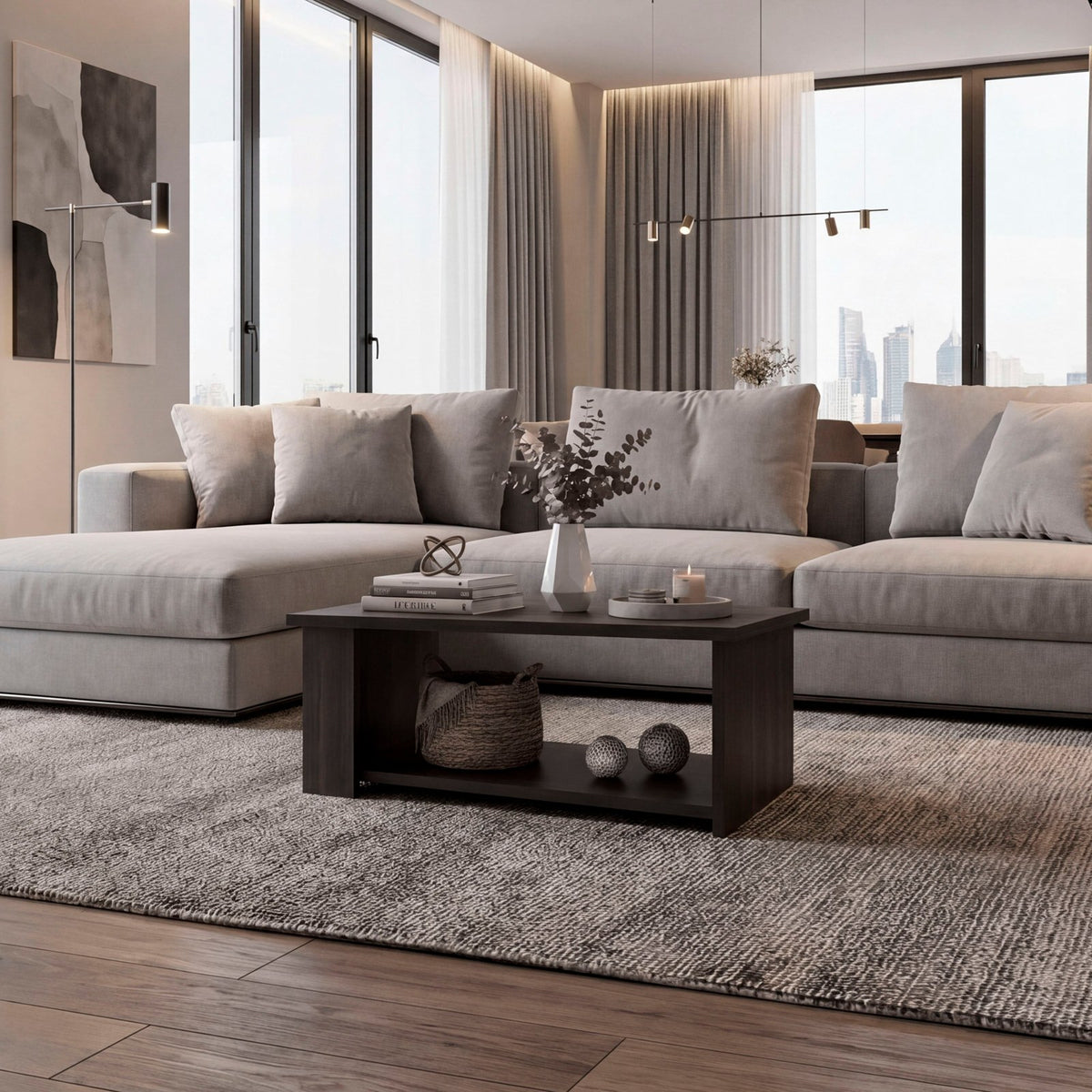 TUHOME CONCEPT Mesa de centro Dago de 60 cm con estante inferior, nogal
