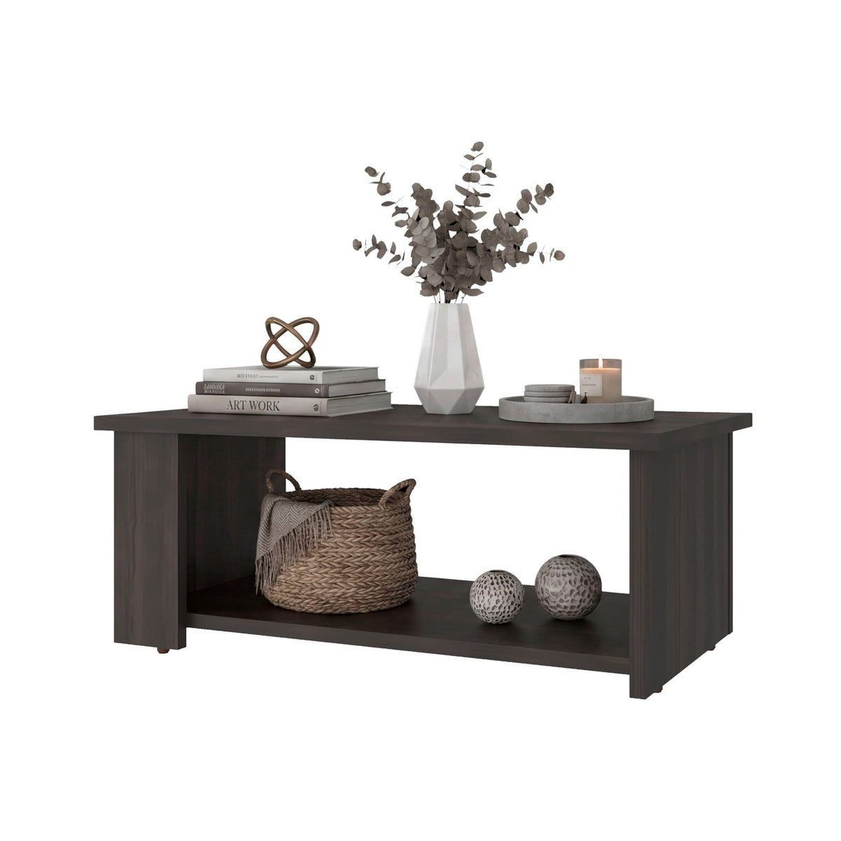 TUHOME CONCEPT Mesa de centro Dago de 60 cm con estante inferior, nogal