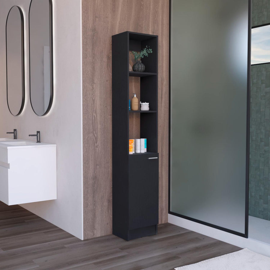 Mueble columna Parks de 180 cm con puerta y estantes, wengué