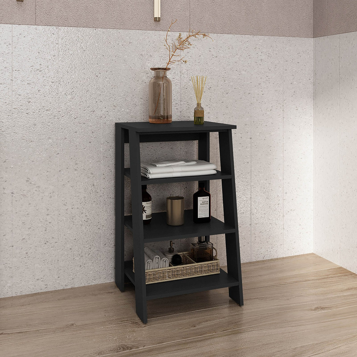 TUHOME CONCEPT Estantería de baño tipo escalera de 44 cm con 3 estantes, wengué
