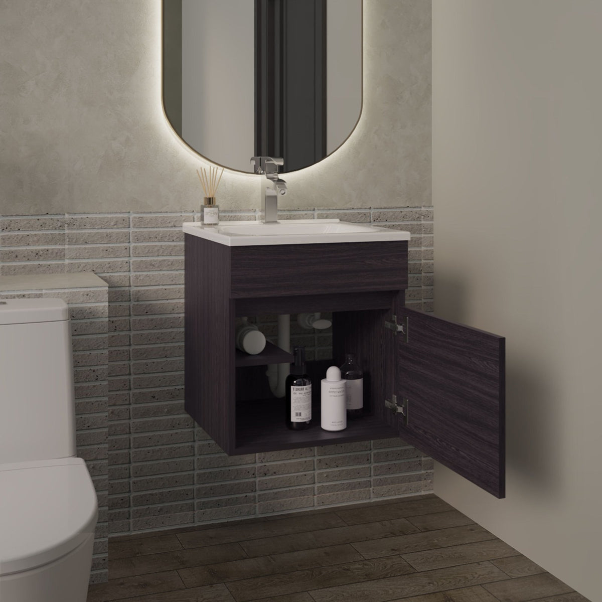 Mueble de lavabo suspendido Primavera de 45 cm con puerta, wengué