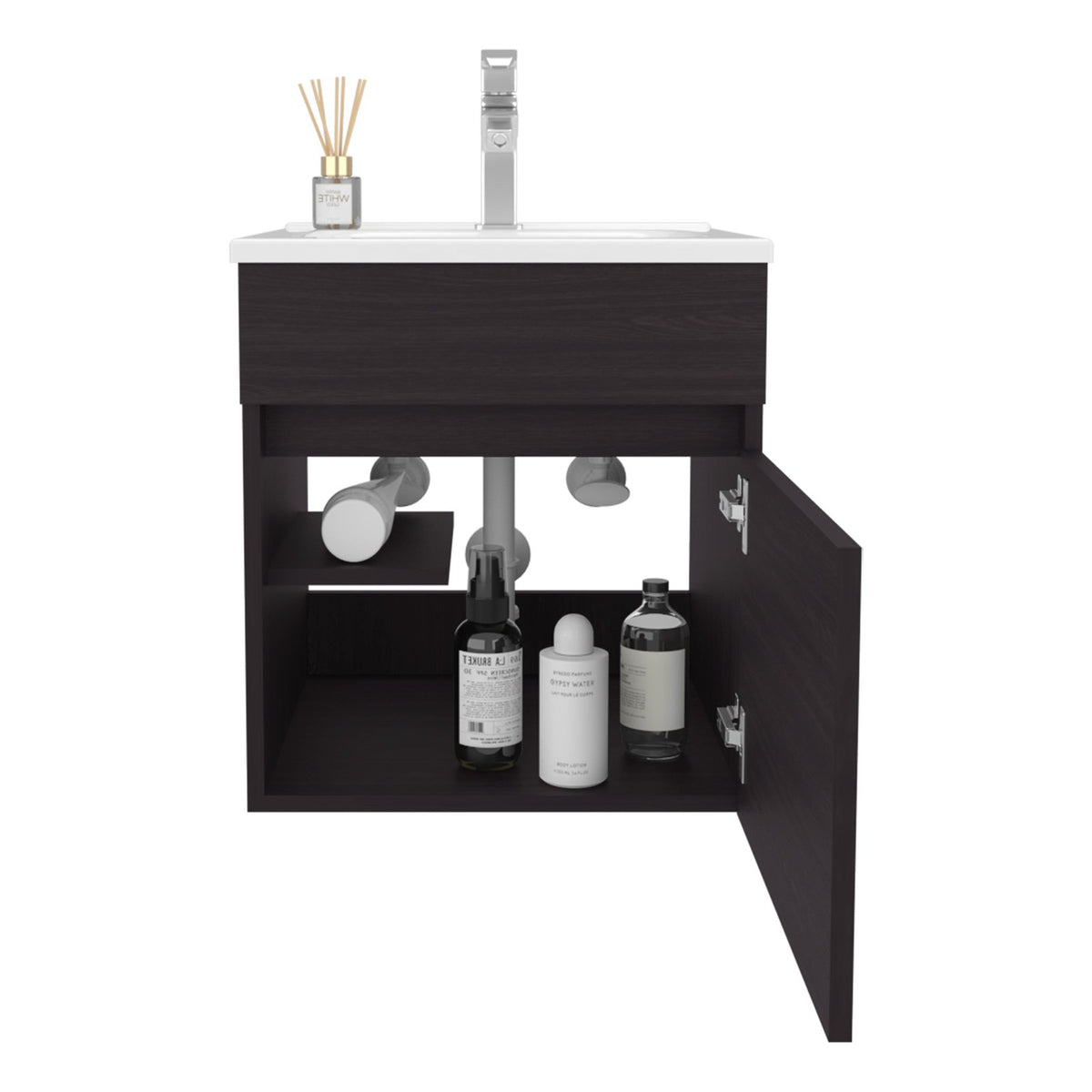 Mueble de lavabo suspendido Primavera de 45 cm con puerta, wengué