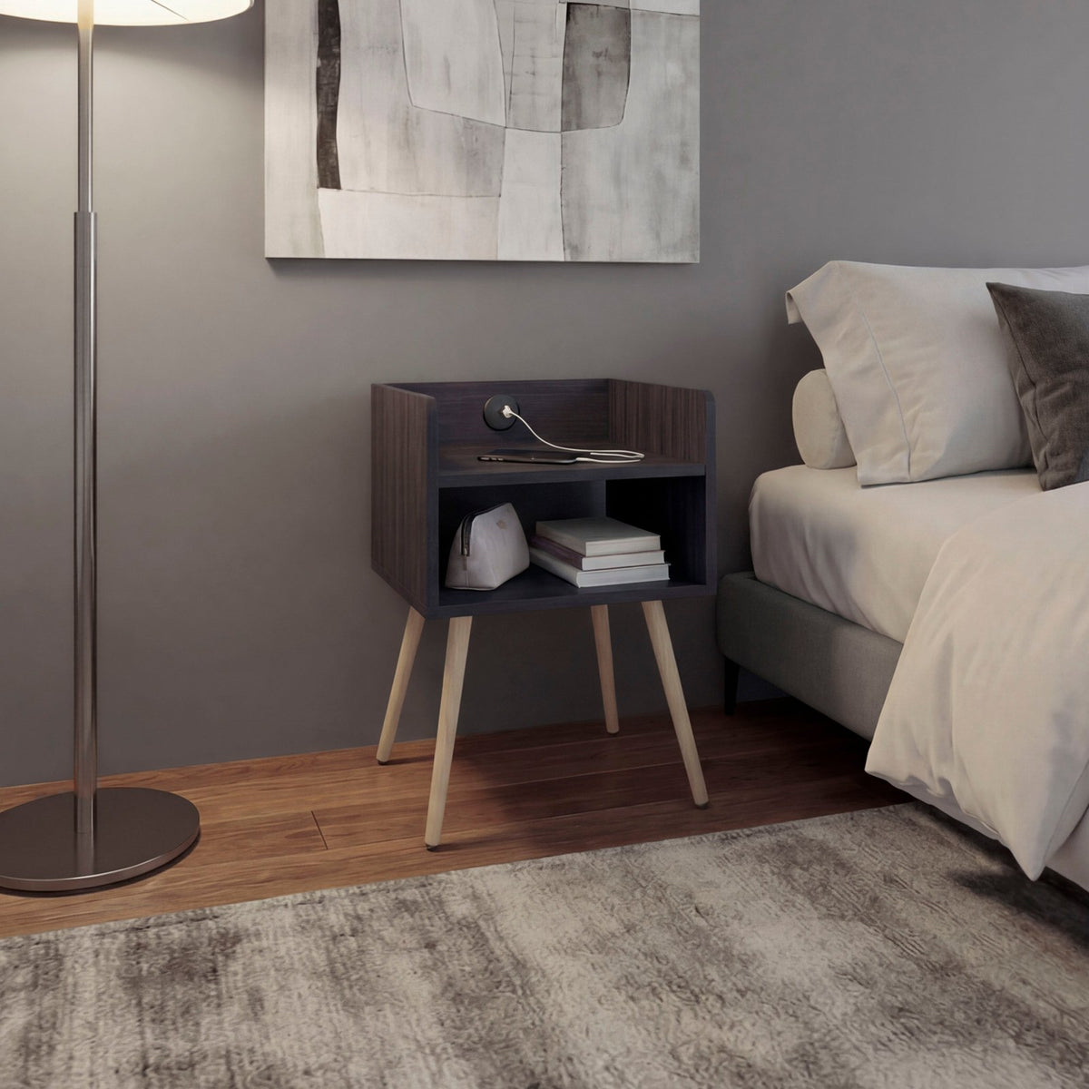 TUHOME CONCEPT Mesita de noche Didi de 40 cm con conector USB y 2 huecos, wengué