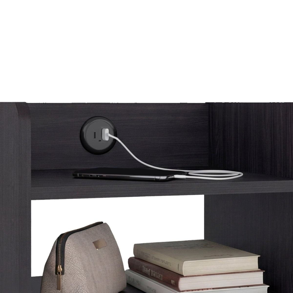 TUHOME CONCEPT Mesita de noche Didi de 40 cm con conector USB y 2 huecos, wengué