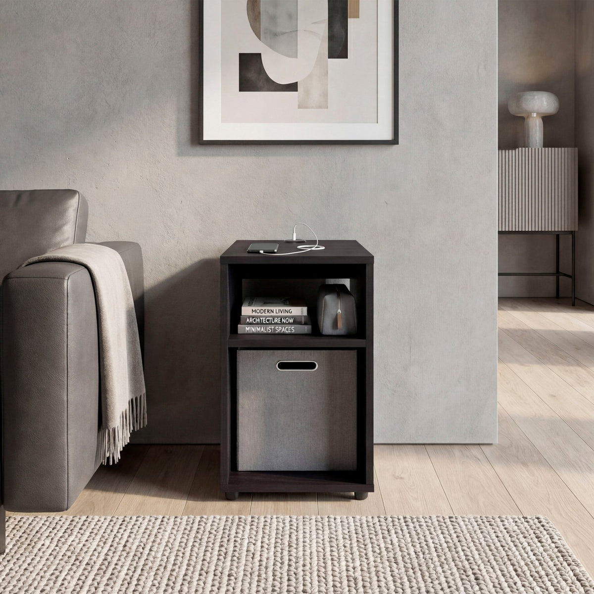 TUHOME CONCEPT Mesa auxiliar Mercer Lite de 30 cm con 2 huecos, wengué