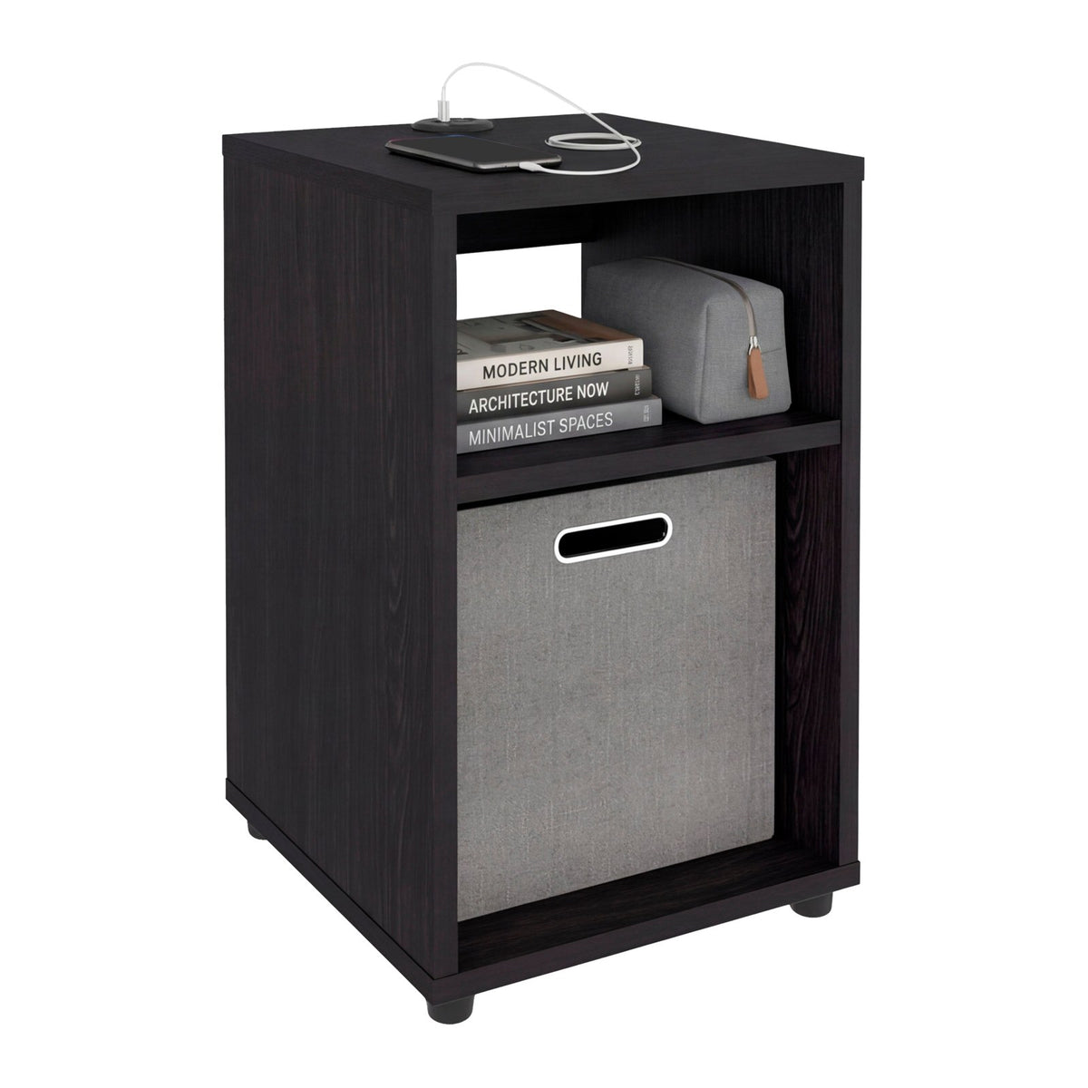 TUHOME CONCEPT Mesa auxiliar Mercer Lite de 30 cm con 2 huecos, wengué