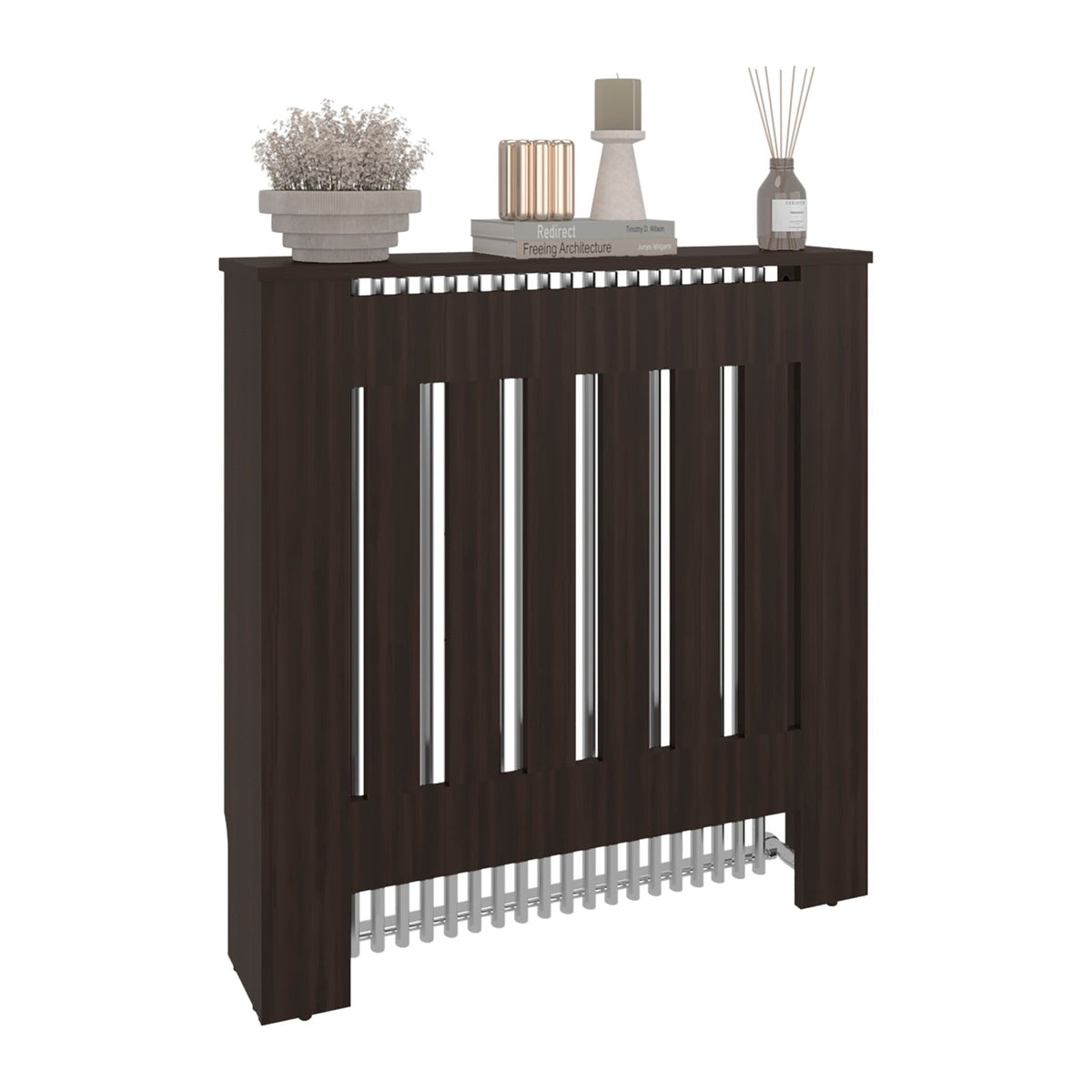 Cubreradiador Linn de 79 cm con lamas y estante superior, marrón oscuro
