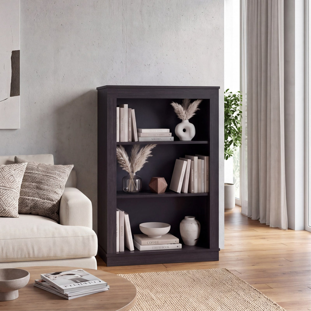 TUHOME CONCEPT Estantería baja Classic de 108 cm con 3 huecos, wengué