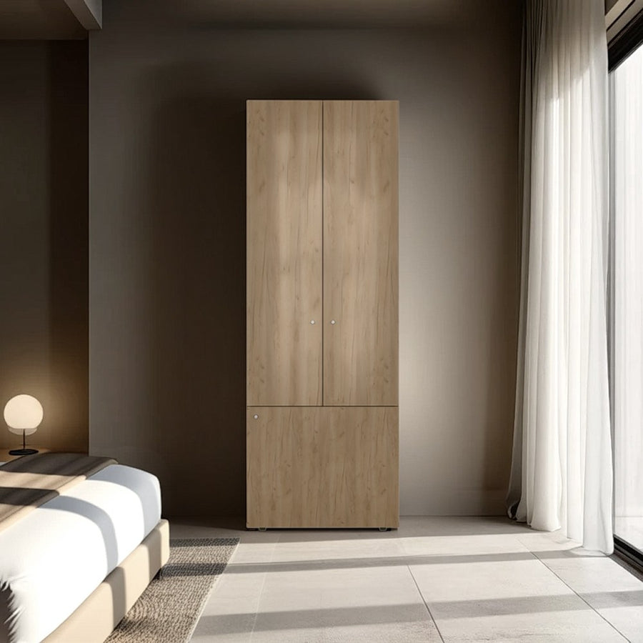 Armario alto Tolleson de 170 cm con 3 puertas y estantes, fresno