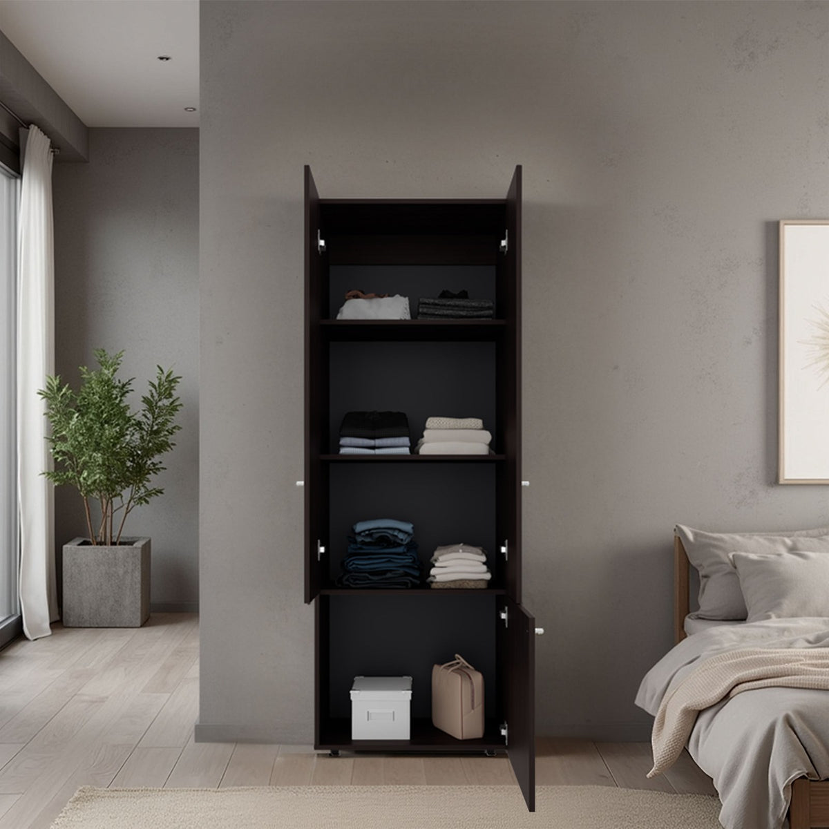 Armario alto Tolleson de 170 cm con 3 puertas y estantes, nogal