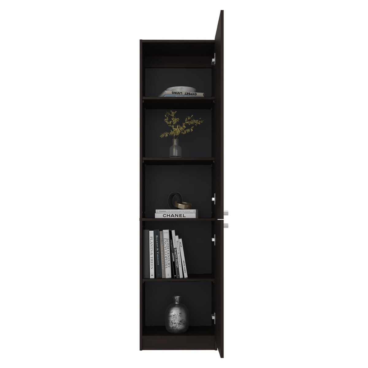 TUHOME CONCEPT Estantería alta Home M5 de 181 cm con 2 puertas, nogal y negro