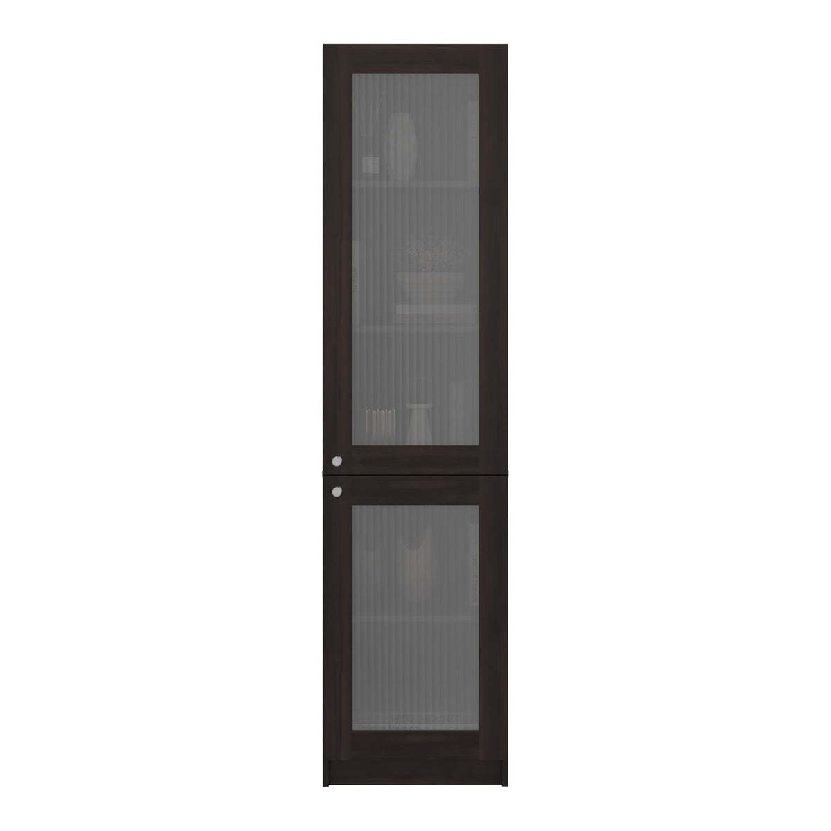 Estantería alta Copenhague de 181 cm con 2 puertas de vidrio acanalado, nogal y negro