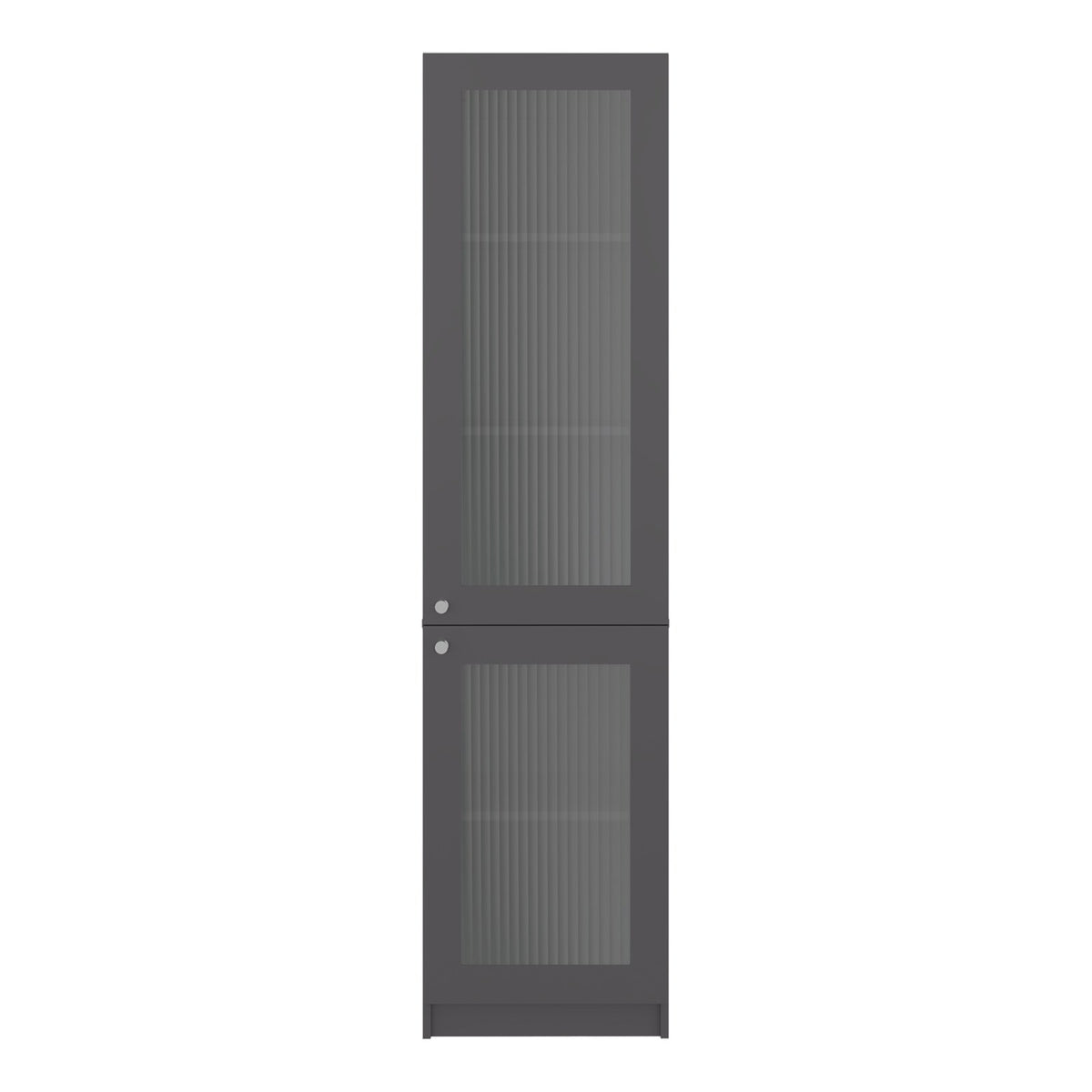 Estantería alta Copenhague de 181 cm con 2 puertas de vidrio acanalado, gris plomo y blanco