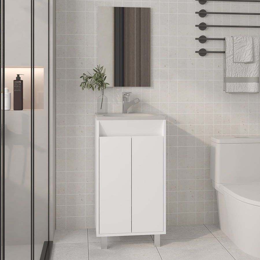 Conjunto de baño Brady de 45 cm con lavabo y espejo Bolonia, blanco