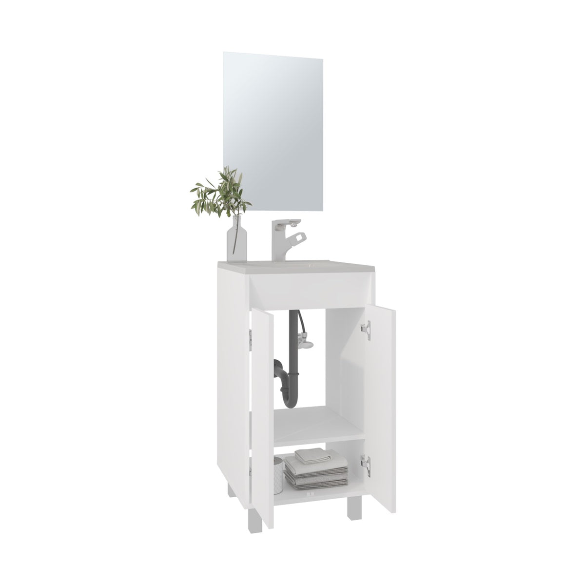 Conjunto de baño Brady de 45 cm con lavabo y espejo Bolonia, blanco