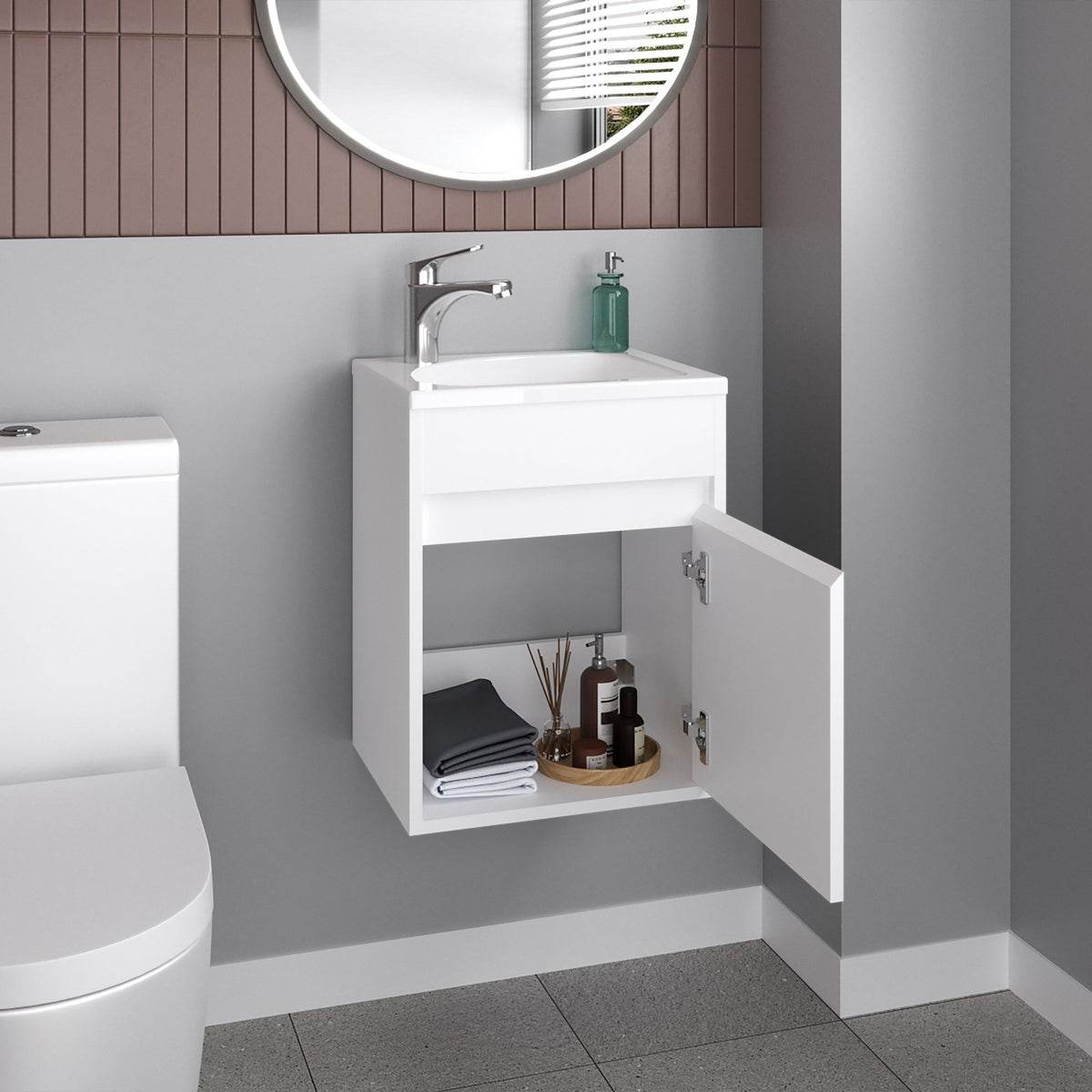 Mueble de lavabo suspendido Furman de 39 cm con lavabo y puerta, blanco
