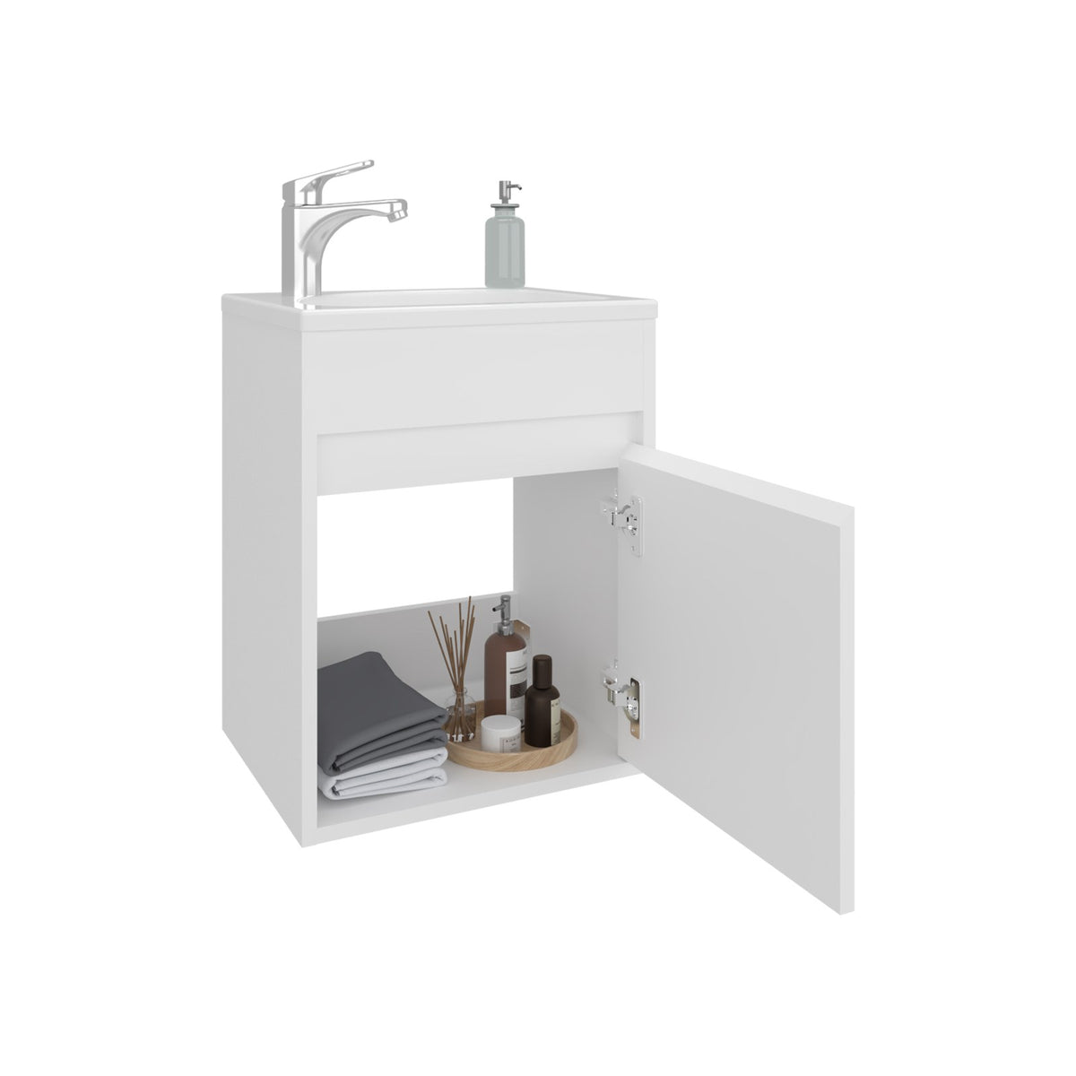 Mueble de lavabo suspendido Furman de 39 cm con lavabo y puerta, blanco