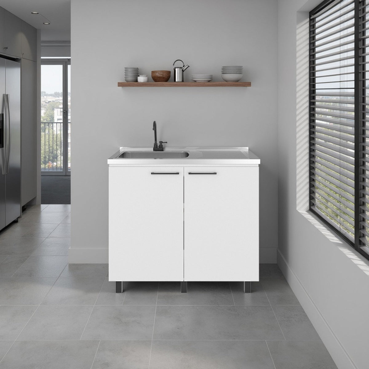 Mueble bajo de fregadero Nápoles de 100 cm con grifo, blanco