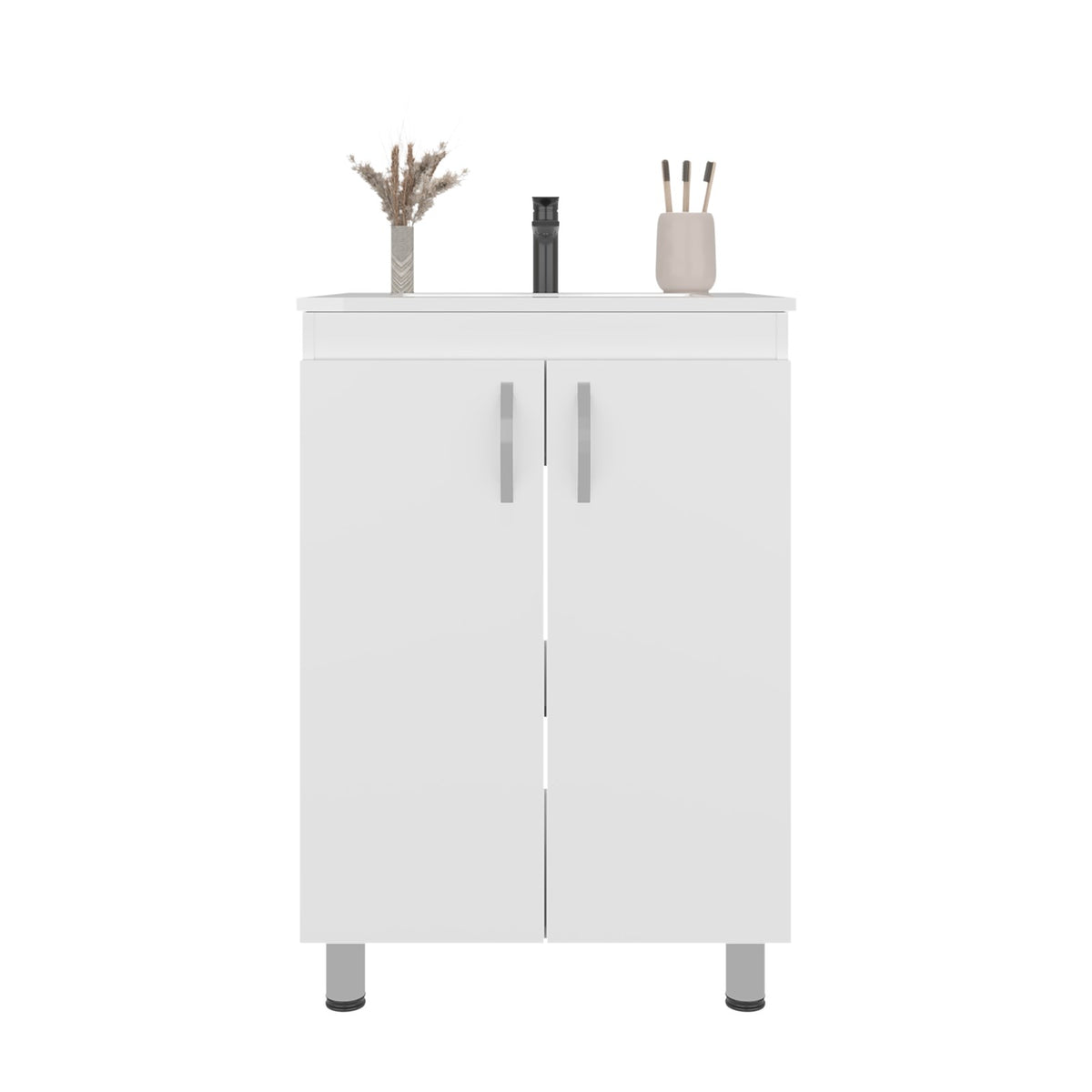 Mueble lavadero Foster de 60 cm con pila y 2 puertas, blanco