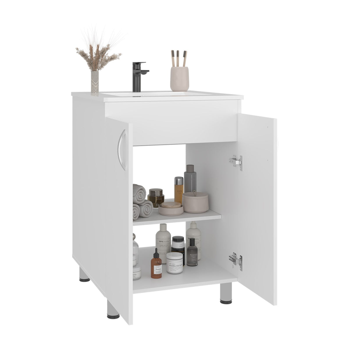 Mueble lavadero Foster de 60 cm con pila y 2 puertas, blanco