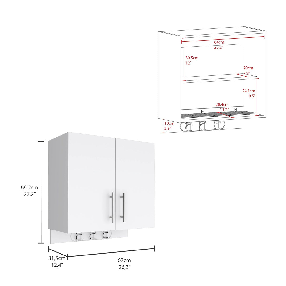TUHOME CONCEPT Armario multiusos Kymo de 67 cm, blanco