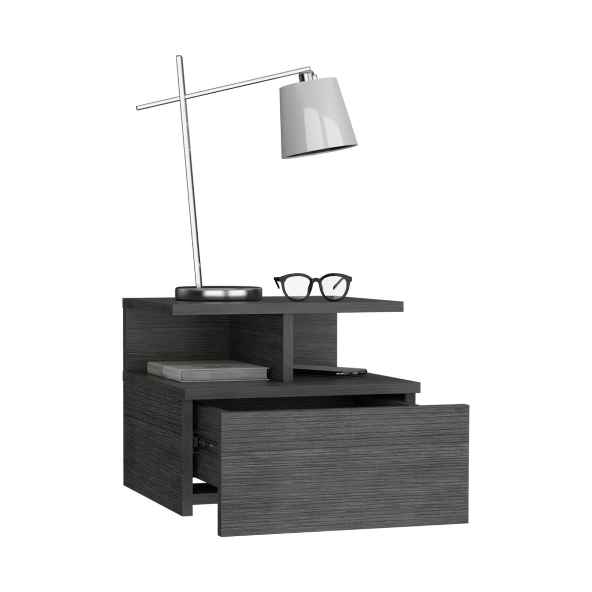 TUHOME CONCEPT Mesita de noche flotante Adele de 36 cm con cajón, roble gris