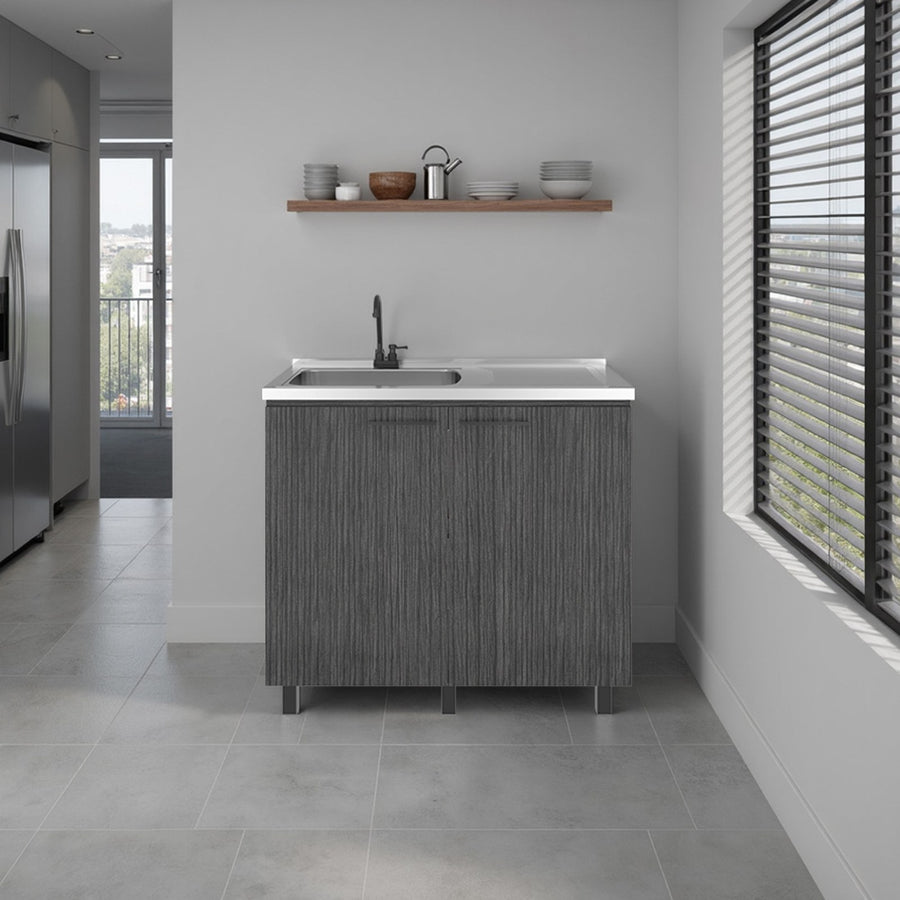 Mueble bajo de fregadero Nápoles de 100 cm con grifo, roble gris