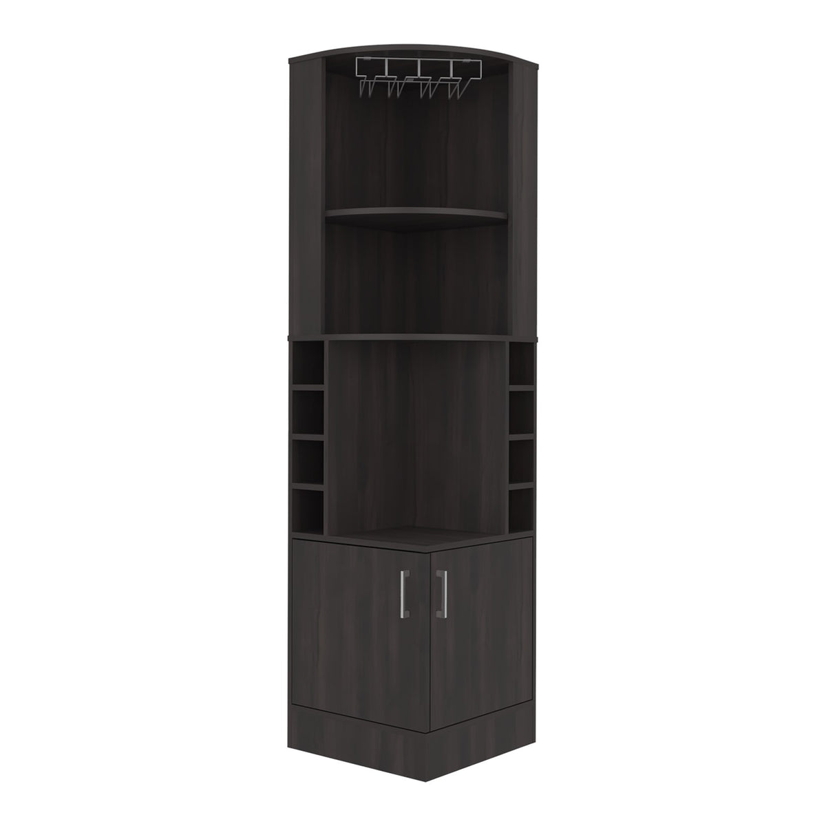 Mueble bar esquinero Kava Beijing de 181 cm con 2 puertas y botellero, marrón oscuro