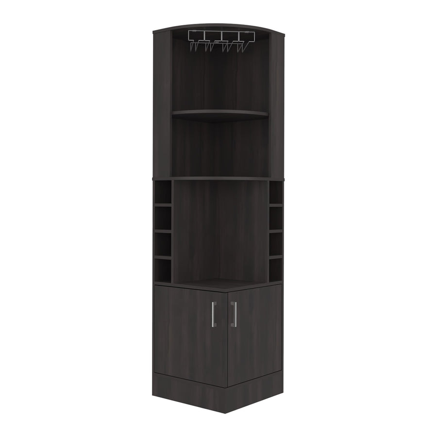 Mueble bar esquinero Kava Beijing de 181 cm con 2 puertas y botellero, marrón oscuro