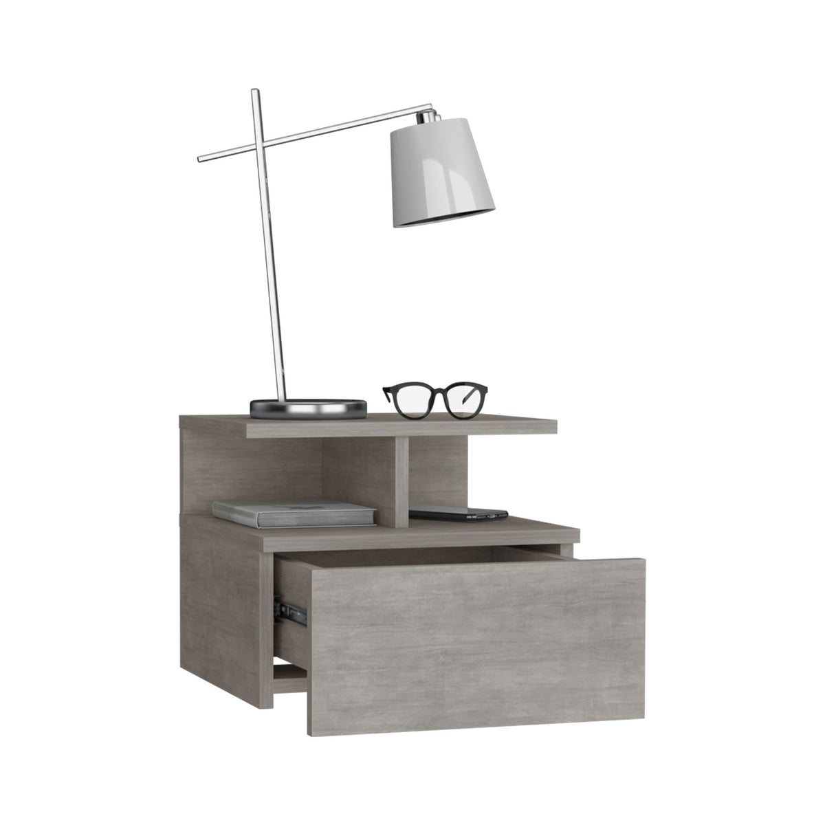 TUHOME CONCEPT Mesita de noche flotante Adele de 36 cm con cajón, cemento