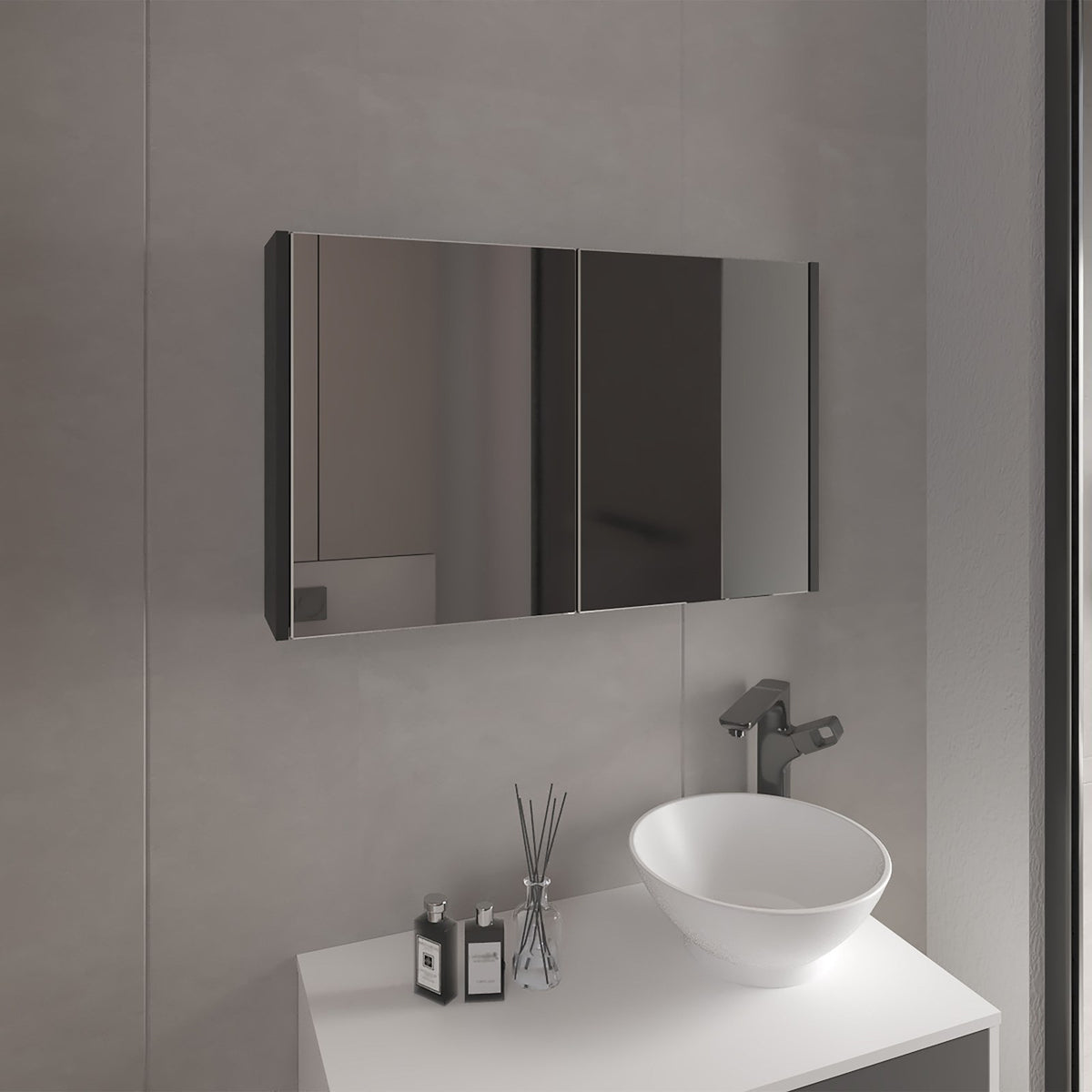 TUHOME CONCEPT Armario de baño de pared de 80 cm con 2 puertas de espejo, wengué