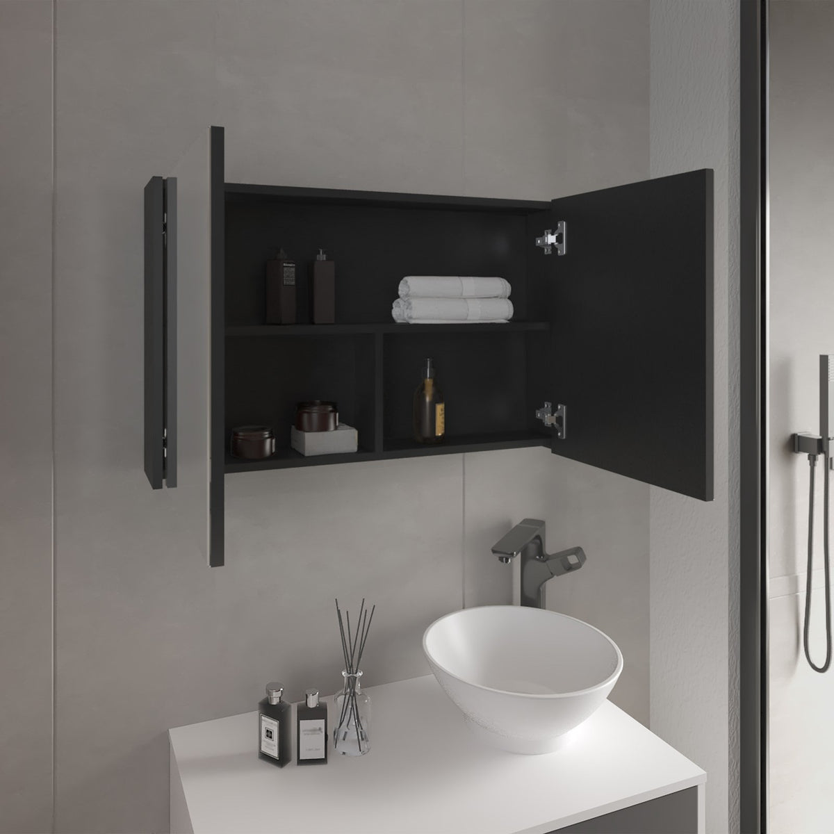 TUHOME CONCEPT Armario de baño de pared de 80 cm con 2 puertas de espejo, wengué