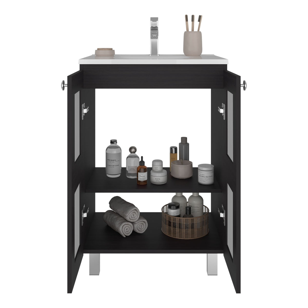 Mueble de lavabo Haysi de 59 cm con lavabo y 2 puertas, wengué