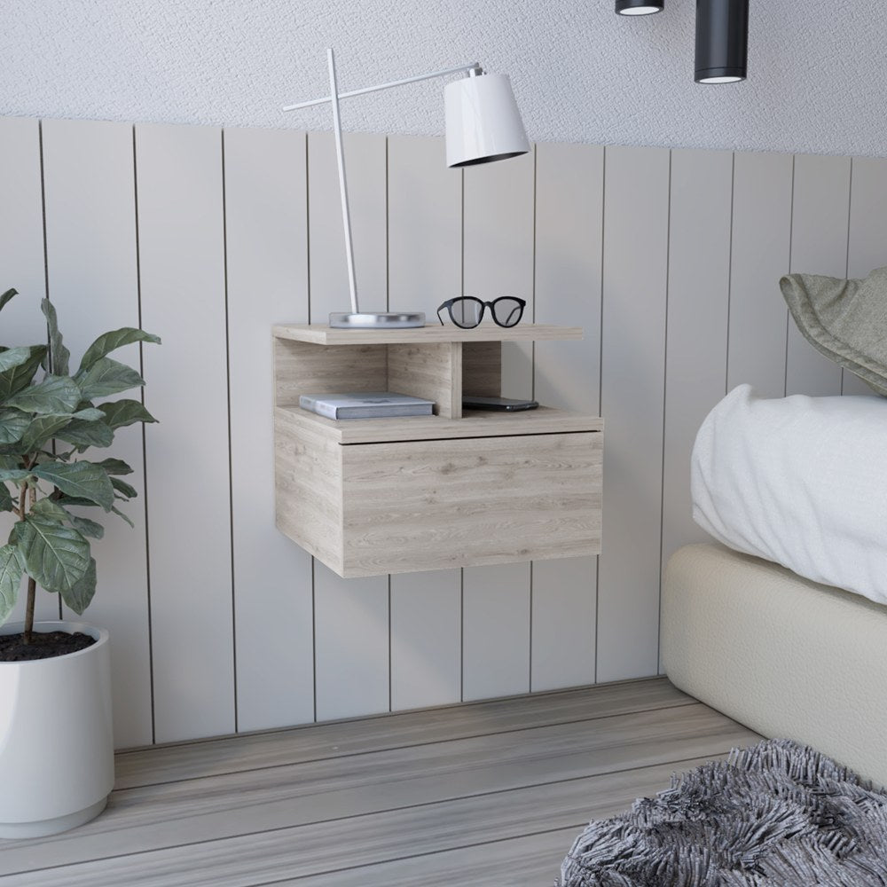 TUHOME CONCEPT Mesita de noche flotante Adele de 36 cm con cajón, gris ceniza