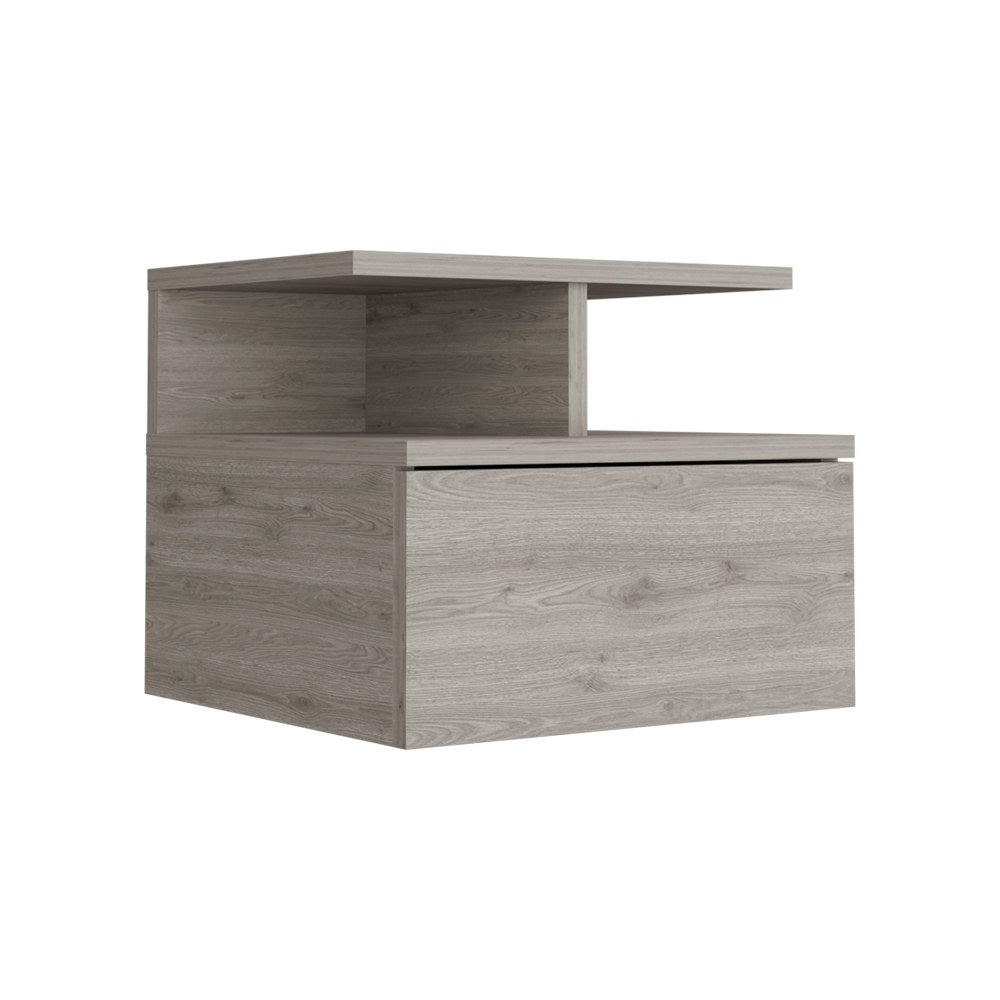 TUHOME CONCEPT Mesita de noche flotante Adele de 36 cm con cajón, gris ceniza