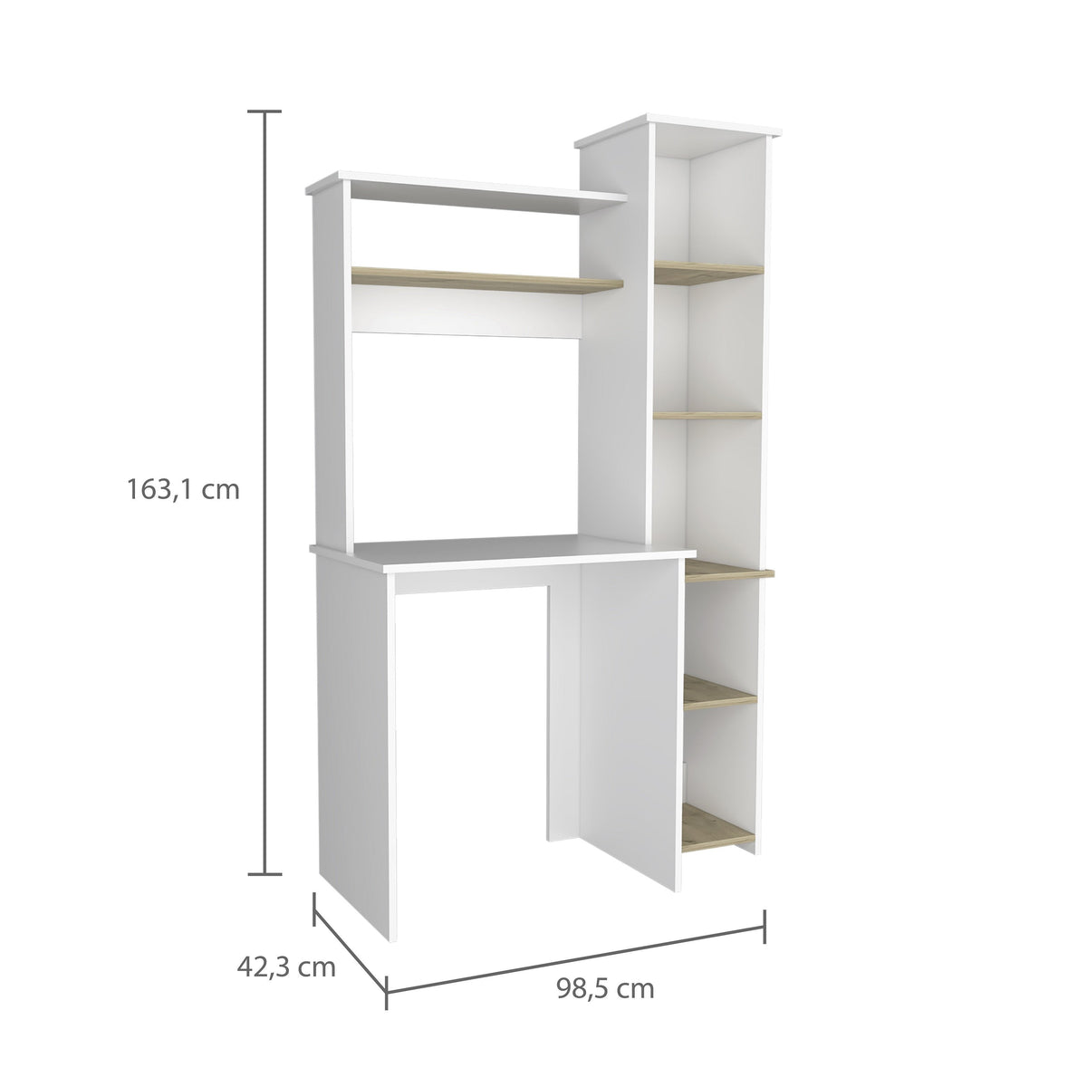 TUHOME CONCEPT Escritorio Heinrich de 98 cm con estantería, blanco y roble claro