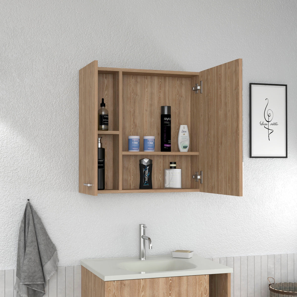TUHOME CONCEPT Armario de baño con espejo Barcelona de 60 cm, roble miel