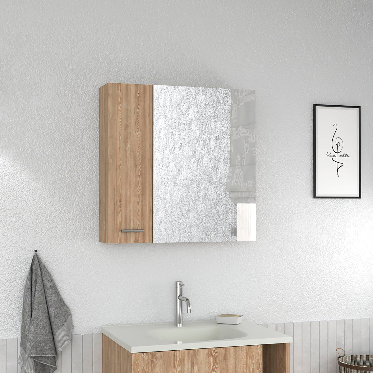TUHOME CONCEPT Armario de baño con espejo Barcelona de 60 cm, roble miel